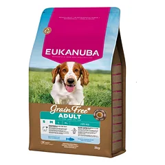 EUKANUBA Grain Free Adult Small Medium Ocean Fish 3 kg be grūdis sausas maistas su žuvimi suaugusiems mažų ir vidutinių veislių šunims