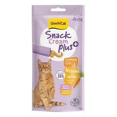 GimCat Snack Cream + Chicken & Carrot kremas-skanėstas katėms su vištiena ir morkomis, sterilizuotoms katėms, 6×15 g