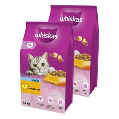WHISKAS Sterile 2x3,8 kg - sausas ėdalas suaugusioms katėms po kastracijos, su gardžia vištiena