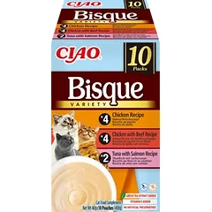 INABA Ciao Bisque – supplementary cat food with chicken, chicken and beef, tuna, and salmon flavors, 10 x 40 g