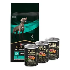PURINA Veterinary PVD LT Gastrointestinal (šunims) 12kg + Wild Farm Monoprotein Pork 3x400g hipoalerginis maistas šunims