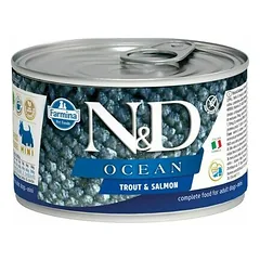 Farmina N&D Dog Ocean Mini Adult su upėtakiu ir lašiša, drėgnas maistas šunims 140 g