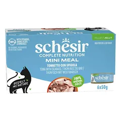 Schesir konservuotas maistas katėms su tunu ir jūriniu ešeriu, želėje,  6 x 50g