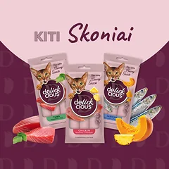 DELICKCIOUS kreminiai skanėstai su jūrų karšiu ir papajomis suaugusioms katėms (4x15 g), 60 g — 5 nuotrauka