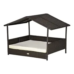 Zatte Hundehaus Rattan mit Kissen, Outdoor, 98x69x73 cm, Braun