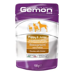 Gemon Dog Pouches Chunkies Puppy & Junior With Chicken konservai šuniukams ir jauniems šunims su vištiena, gabaliukai, 100 g
