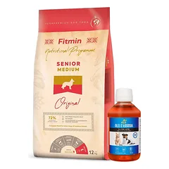 FITMIN Medium Senior 12kg + LAB V Lašišų aliejus šunims ir katėms 250ml
