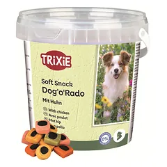 Trixie Dog’o’Rado minkšti kvadračiukai ir apskritimai su vištiena, skanėstai šunims kibirėlyje, 500 g