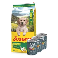 JOSERA YoungStar - be grūdų 12,5 kg + Wild Farm Superfood Duck 3x400 g pašaro šunims be grūdų