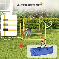 Agility rinkinys šunims, 4 reguliuojamo aukščio barjerai su nešiojimo krepšiu, šuolių treniruotėms, oranžinis ir geltonas — 4 nuotrauka