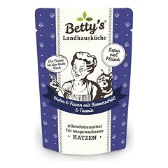 Betty´s Landhausküche katėms su agurklių aliejumi, maišeliai 12 x 100 g, Vištiena ir veršiena — 3 nuotrauka