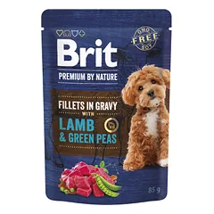 Brit Premium by Nature konservuotas pašaras šunims pakelis Lamb&Green Peas in Gravy 85 g