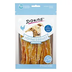 Dokas vištienos krūtinėlės juostelės 11 x 70 g, skanėstai šunims