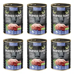 SUPER RAFI Cat su stručiu ir triušio kepenėlėmis 6x400g drėgnas maistas katėms