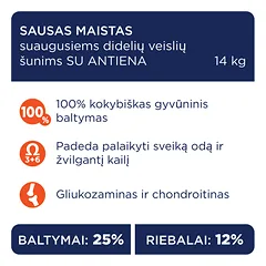 CLUB 4 PAWS Premium visavertis pašaras didelių veislių suaugusiems šunims su antiena, 14 kg — 2 nuotrauka