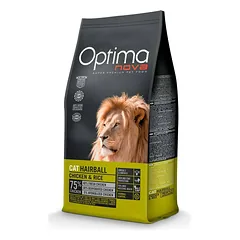 Optima Nova Cat Hairball Chicken & Rice sausa maistas suaugusiems katėms su vištiena ir ryžiais, nuo plaukų kamuolių, 8 kg