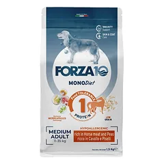 Forza10 Medium DIET sausas maistas suaugusiems vidutinio dydžio šunims su arkliena ir žirneliais, 1.5 kg