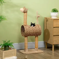 Kačių draskyklė žirafos dizaino su tuneliu, smėlio spalvos, 101 cm — 2 nuotrauka