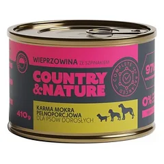 COUNTRY&NATURE Kiaulienos ir špinatų drėgnas maistas be grūdų 410 g