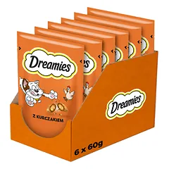 DREAMIES Traškūs kačių skanėstai su vištienos skoniu, 6 x 60 g