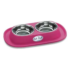 Georplast Soft Touch Double Bowl dvigubas metalinis dubenėlis šunims ir katėms su guminiu padėklu, įvairių spalvų, 31x20x3,5 cm — 3 nuotrauka
