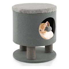 GIANTEX Katzenhaus Mit Kratzflächen, Plüschball, Gemütliches Katzenhaus