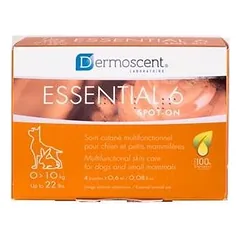 Dermoscent Essential 6 Spot-On tirpalas odai ir kailiui šunims iki 10 kg ir mažiems žinduoliams, 4 pipetės x 0,6 ml
