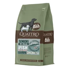 Quattro Grain Free dietinis sausas pašaras su balta žuvimi ir kriliu senyvo amžiaus šunims