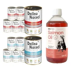 Dolina Noteci PREMIUM 12x800g (ėriena + jautiena) + LAB V Lašišų aliejus šunims ir katėms 500ml
