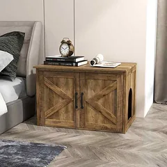 Paslėptas kačių tualetas su atverčiamu dangčiu ir dviguba pertvara, 70×50×40 cm — 3 nuotrauka