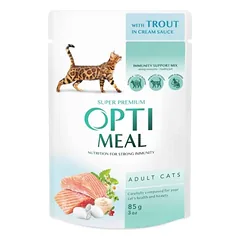 OPTIMEAL Trout with cream souce – konservai katėms be grūdų su upėtakiu padaže, 85g