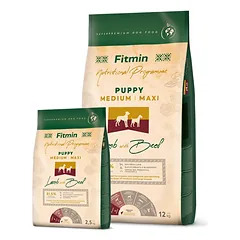Fitmin Medium Maxi Puppy Lamb &amp; Beef sausas maistas šuniukams