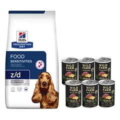 HILL'S PD Prescription Diet Canine z/d Jautrumas maistui 10kg + Wild Farm Monoprotein Wild Boar 6x400g hipoalerginis šunų ėdalas