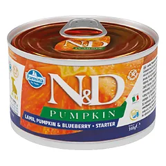 Farmina N&D Pumpkin Lamb Blueberry Starter konservuotas maistas šuniukams ir kalėms nėštumo ir žindymo laikotarpiu su ėriena, moliūgu ir mėlynėmis, 285 g