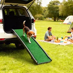 Sulankstoma neslidi šunų rampa į automobilio bagažinę, gyvūnams iki 90 kg, 155 x 38,5 x 15,5 cm, juoda — 2 nuotrauka
