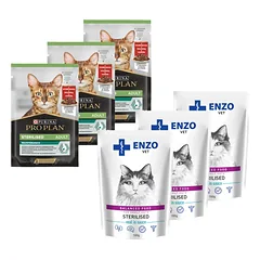 Purina Pro Plan Sterilised su jautiena katėms 3x85g + ENZO VET Sterilizuota su veršiena padaže 3x100g