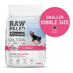 Raw Paleo Vet Expert Ultra Adult Mini Pork sausas maistas mažų veislių šunims, 0,75 kg
