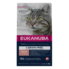 Eukanuba Grain Free Salmon begrūdiniai sausi maisto katėms senjorėms, 2 kg