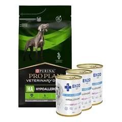 PURINA Veterinary PVD HA Hypoallergenic Dog 3kg + ENZO VET Hipoalerginė dieta su triušiena šunims 3x400g