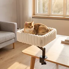 Katės guolis su reguliuojamu spaustuku ir 360° pasukamu laikikliu, baltas ir juodas, 35 × 35 × 50 cm — 2 nuotrauka