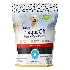 PlaqueOff Dental Care Bones Bacon Flavor - dantų priežiūros skanėstai šoninės skonio 482 g nuotrauka