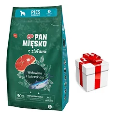 Pan Mięsko  su žolelėmis Jautiena su tuno traškučiais S 3kg + STAIGMENA ŠUNIUI