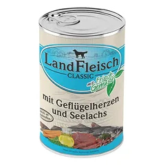 Landfleisch konservai šunims, paukšt. širdys+menkė, 400g nuotrauka