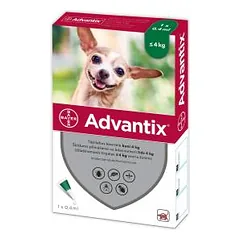 Advantix užlašinamasis tirpalas nuo blusų ir erkių šunims iki 4 kg, 4 vnt.
