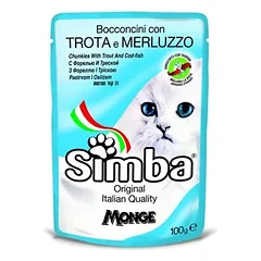 Simba konservai katėms su upėtakiu ir menke 12x100g