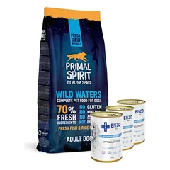 PRIMAL SPIRIT 70% Wild Waters 12kg + ENZO VET Hipoalerginė dieta su kalakutiena šunims 3x400g