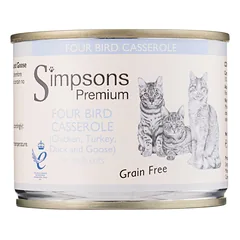 Simpsons Premium Cat Four Bird Casserole - grain-free wet food for cats, chicken, turkey, duck, and goose nuotrauka