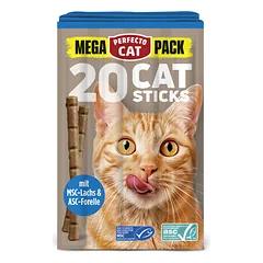 Perfecto Cat MEGA PACK skanėstai katėms lazdelės su lašiša ir upėtakiu, 20 vnt (100g)