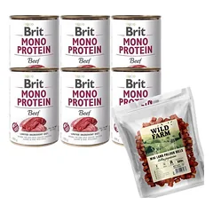BRIT MONO PROTEIN BEEF 6x400g + WILD FARM ėrienos ritinėliai 500g skanėstai šunims