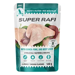 SUPER RAFI su perlinomis ir jautienos kepenėlėmis 500 g drėgnas maistas šunims
